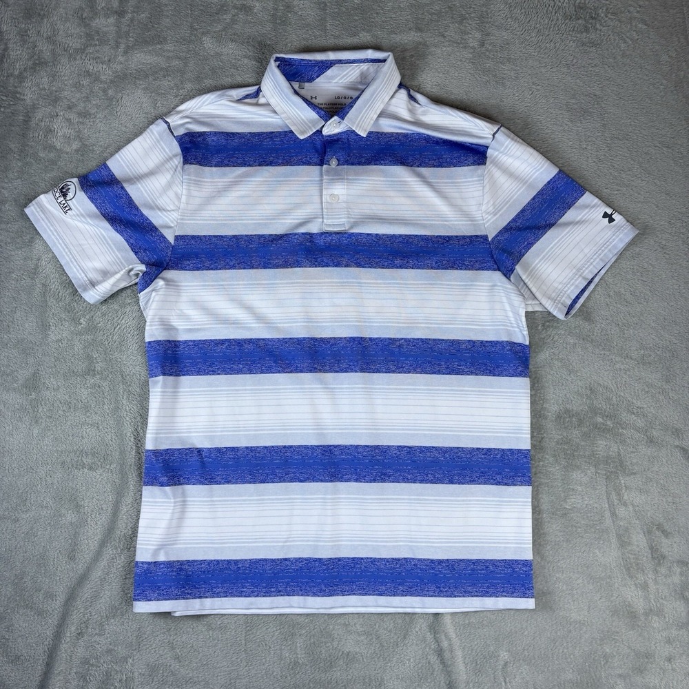 Under Armour Playoff Polo Shirt Mens Large‎ Blue Striped Short Sleeve Golf